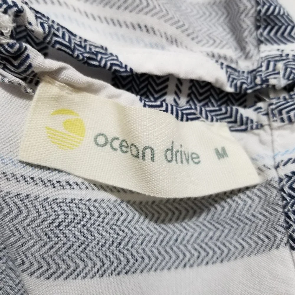Ocean Drive dress Medium striped beach boho pom trim crochet inset sleeveless - Picture 9 of 10